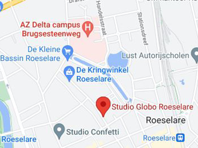 Dit is een kaart waarop Studio Globo Roeselare aangeduid staat.